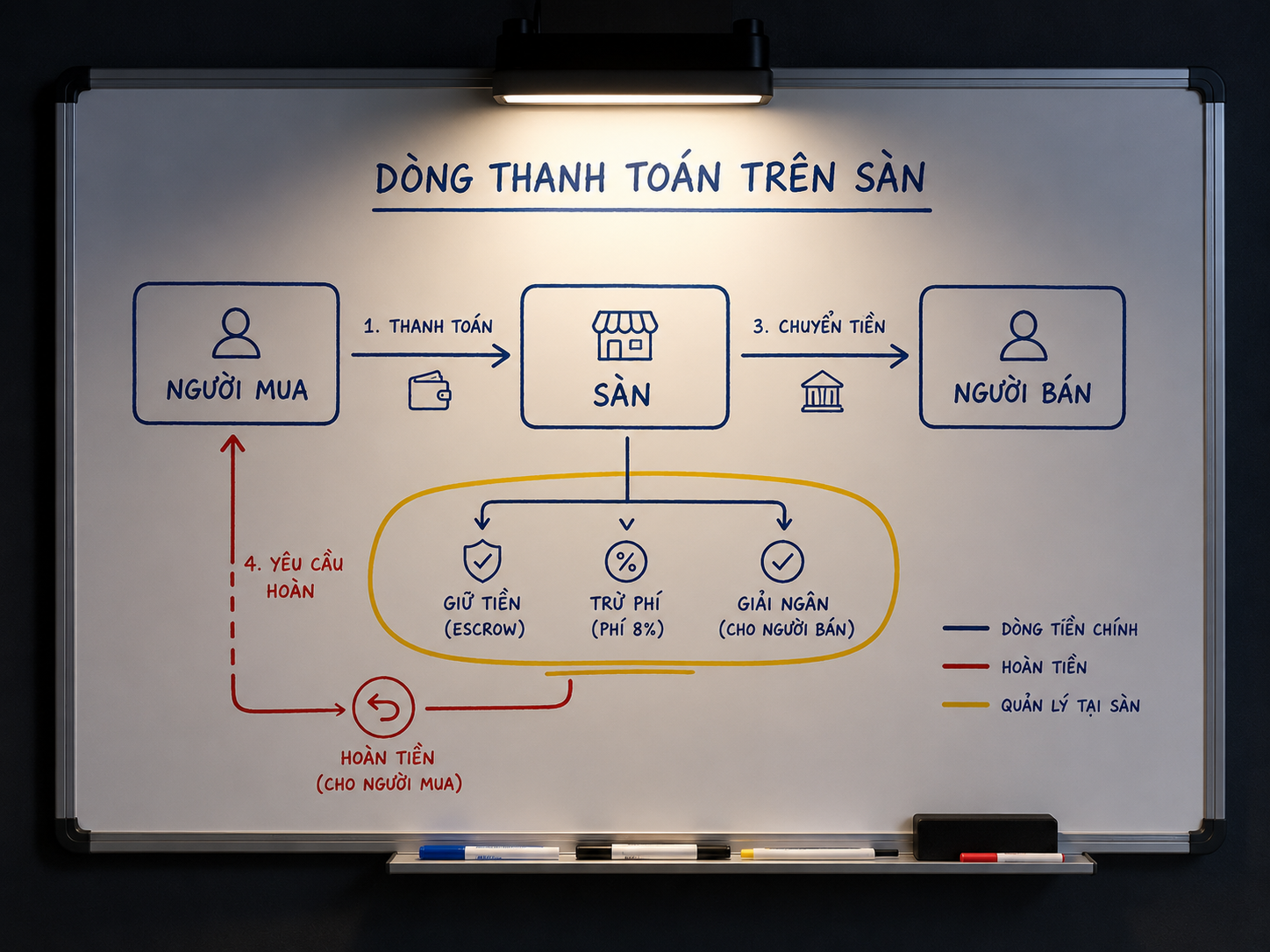 Sơ đồ dòng thanh toán ba bên trên sàn giao dịch